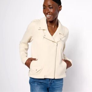 Studio Park Amy Stran French Terry Moto Lightweight Cream Jacket Pockets Size 3X